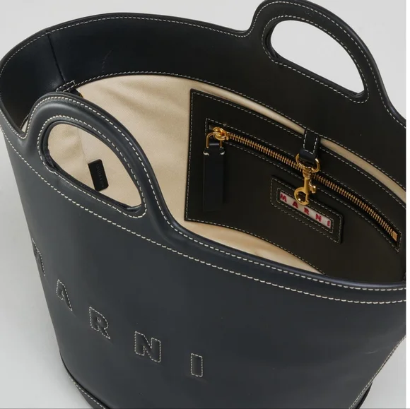 Marni Small Black Leather Tote Handbag NWT - Picture 6 of 8
